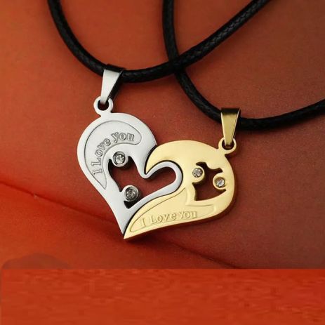 Парні підвіски для закоханих дві половинки серця I Love you