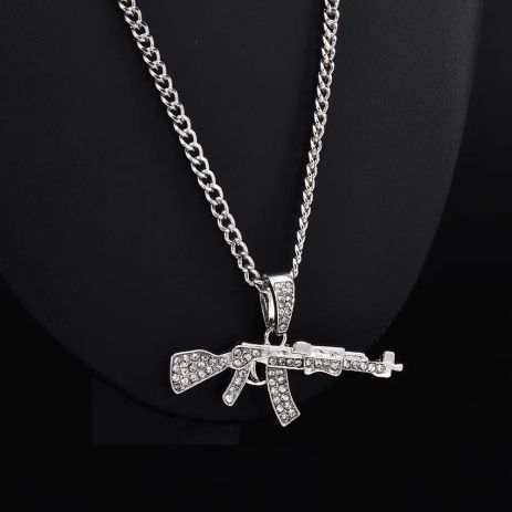 Шикарна модна підвіска автомат АК-47 UZI Supreme сріблястий колір кулон з кристалами стрази