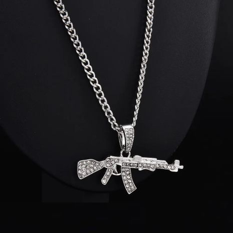 Шикарная модная подвеска автомат АК-47 UZI Supreme серебренный цвет кулон с кристалами стразы