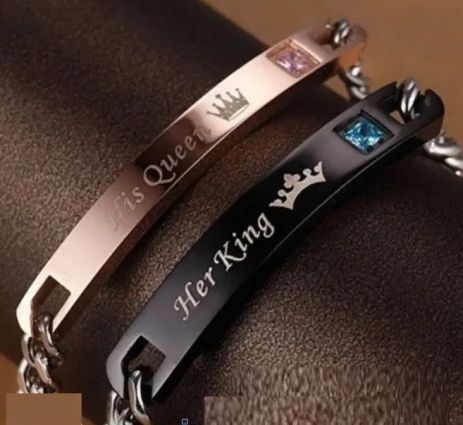 Парные браслеты His Queen Her King для двоих влюбленных из стали