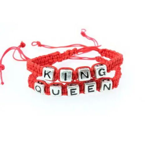 Парные браслеты для двоих влюбленных с надписью Queen King