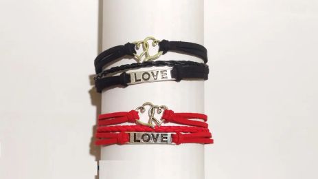 Парные браслеты двойное сердце Love для влюбленных
