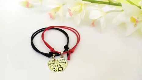 Парні браслети дві половинки серця для закоханих I love you