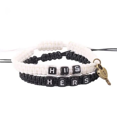 Парные браслеты для двоих влюбленных с надписью His Hers ключик и сердце колодочка