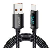 USB кабель Essager з дисплеєм, 7A, 100W, 2m (200cm) Чорний