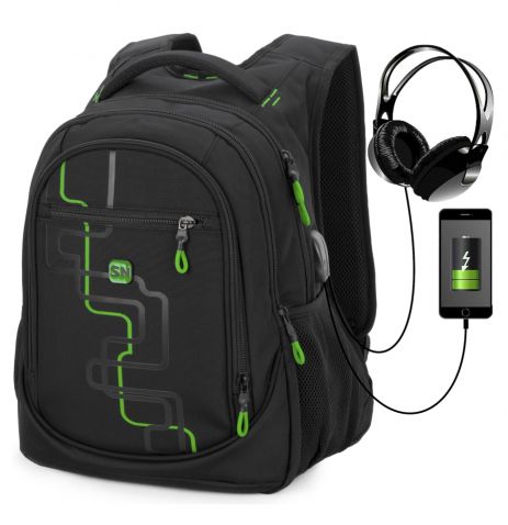 Школьный рюкзак Winner/SkyName для подростков с USB-слотом, черный, на 3 отделения Школьный рюкзак Winner/SkyName для подростков с USB-слотом, черный, на 3 отделения