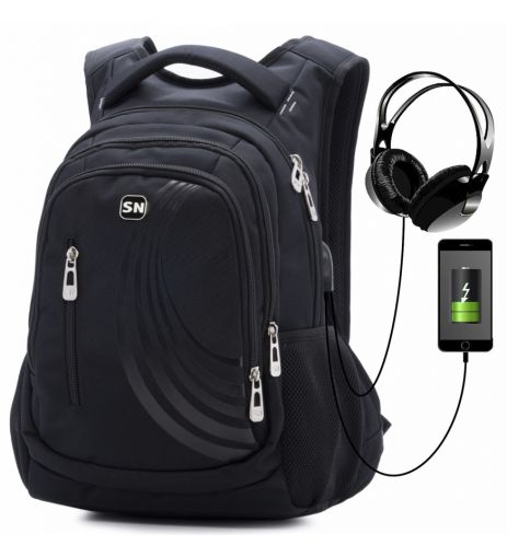 Школьный рюкзак Winner/SkyName для подростков с USB-слотом, черный, на 3 отделения Школьный рюкзак Winner/SkyName для подростков с USB-слотом, черный, на 3 отделения