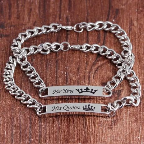 Парні браслети His Queen Her King для двох закоханих з короною із сталі