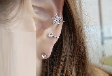 Кафф клипс на ухо звездочка звезда Star кристалл Элегантный серьга Earcuff Клип каф