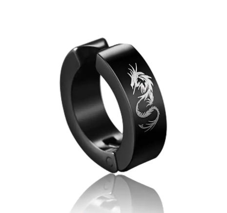 Мужские серьги клипсы с Драконом Dragon из стали на одно ухо без прокола
