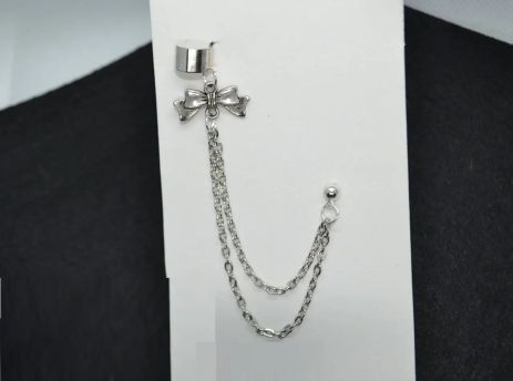 Кафф клипс на ухо двойной бантик Бант бабочка двойная цепь серьга Earcuff