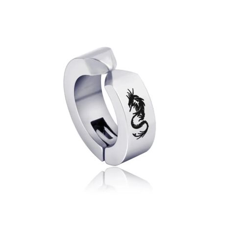Серьга клипс с Драконом Dragon с рисунком дракон из стали 1шт клипса без прокола серая