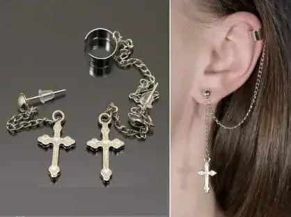 Кафф крест крестик ажурный крест клипс на ухо без прокола