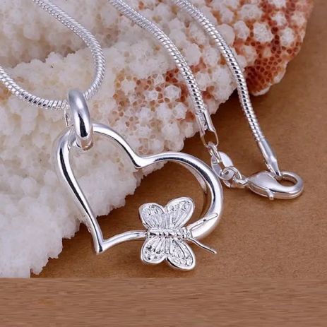 Підвіска кулон серце та метелик стерл. ср. тіффані tiffany