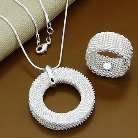 Набор подвеска и кольцо ажурный круг сеточка стерл. сер. кулон тиффани tiffany