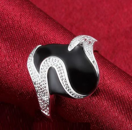 Шикарне жіноче кільце з чорним каменем кристали стерл. ср. перстень з камінням