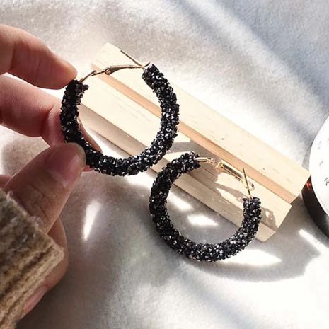 Серьги Круги кольца черные Black камни кристаллы