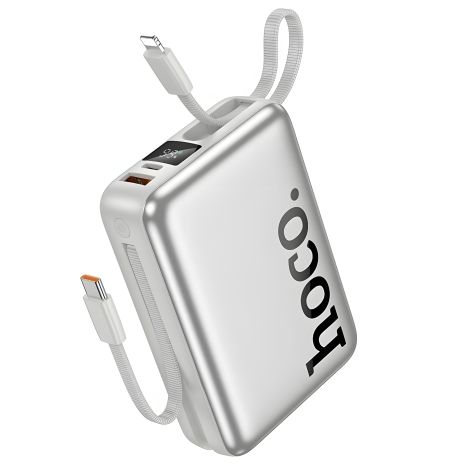 Повербанк Hoco Q39, 20000 mAh, 22.5W, PD 20W, кабель 2в1 Type-C and Lightning, silver Повербанк Hoco Q39, 20000 mAh, 22.5W, PD 20W, кабель 2в1 Type-C and Lightning, silver