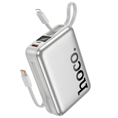 Повербанк Hoco Q39, 20000 mAh, 22.5W, PD 20W, кабель 2в1 Type-C and Lightning, silver Повербанк Hoco Q39, 20000 mAh, 22.5W, PD 20W, кабель 2в1 Type-C and Lightning, silver