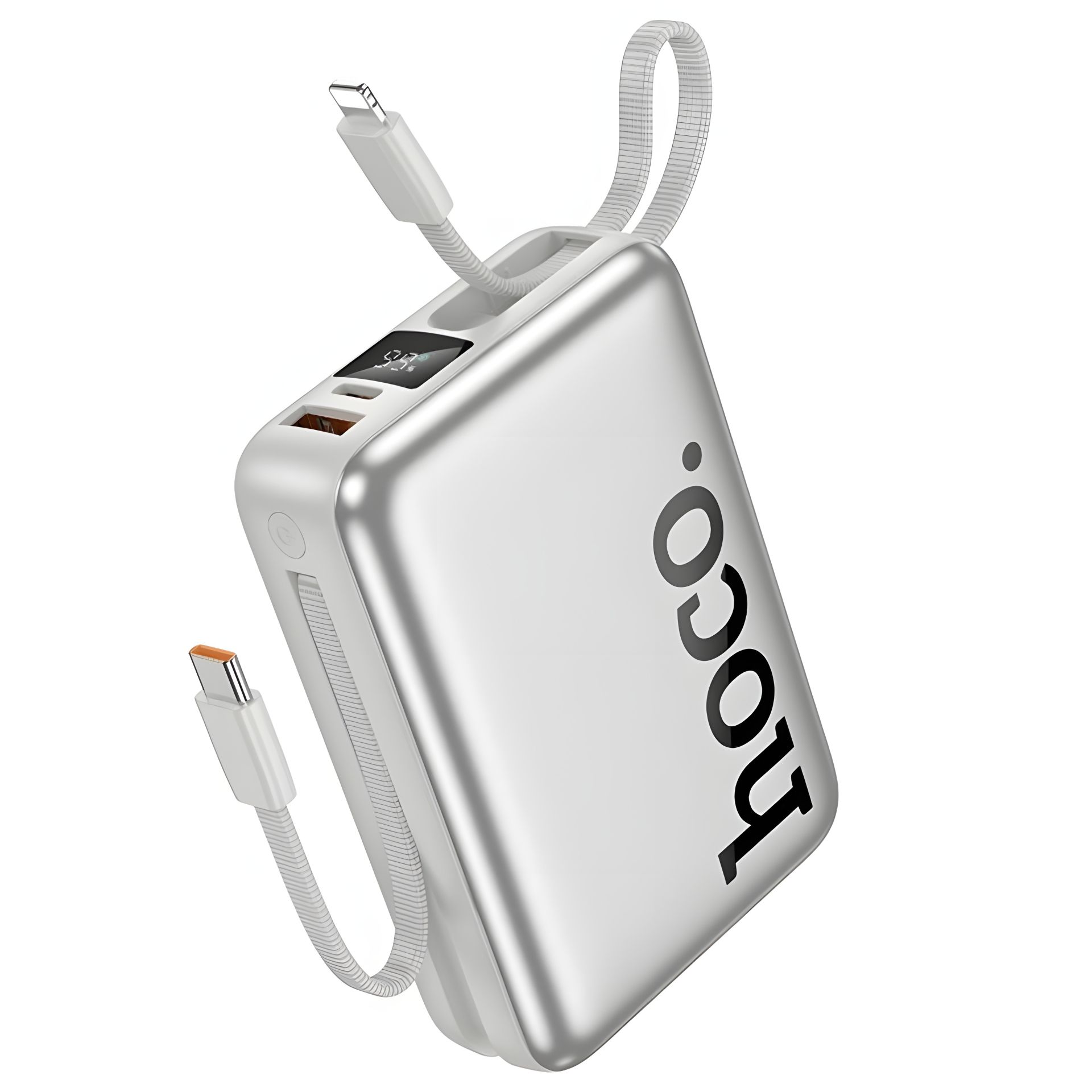 Повербанк Hoco Q39, 20000 mAh, 22.5W, PD 20W, кабель 2в1 Type-C and Lightning, silver Повербанк Hoco Q39, 20000 mAh, 22.5W, PD 20W, кабель 2в1 Type-C and Lightning, silver