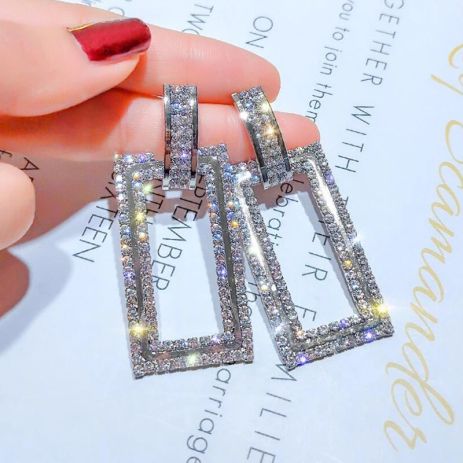 Серьги квадратные темпераментные с камнями кристаллами геометрия в форме квадрата