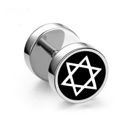 Серьги-штанги из титановой стали шестигранная Звезда Давида 1шт