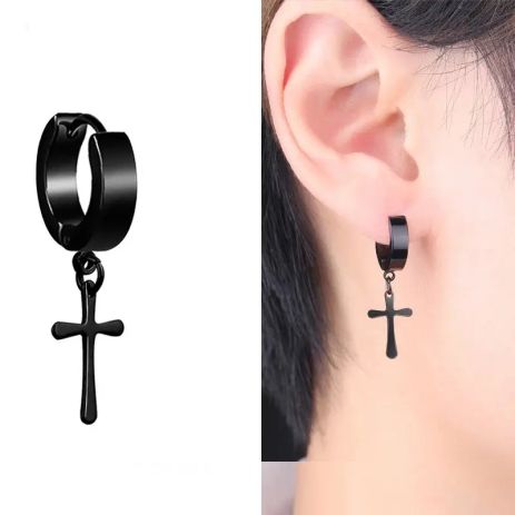 Серьги Spikes черные кресты с крестиком мужские 1шт