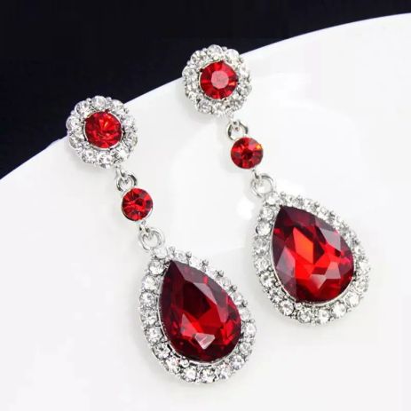 Серьги сережки капельки красные камни кристаллы