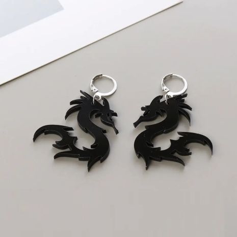 Серьги в виде дракона черные DRAGON дракон