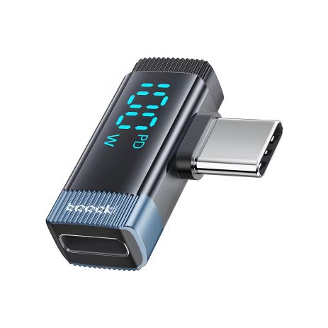 Кутовий адаптер Toocki з дисплеєм, Type-C, прямий кут до 100W, blue-grey, TQ-X33C2G