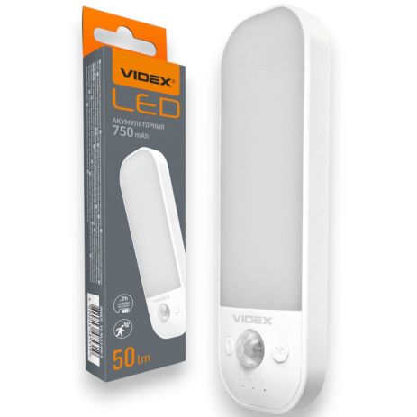 Акумуляторний світильник LED VIDEX VL-NL014W-S з датчиком руху, USB-C, 3 режими, 3000–6500K, білий