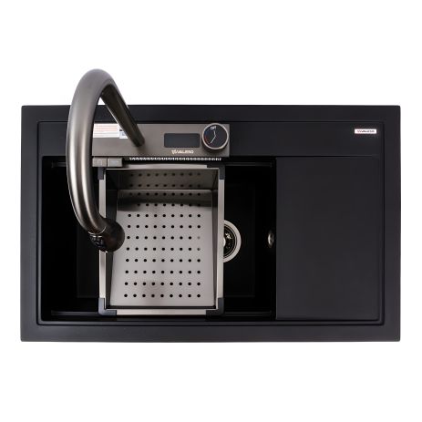 Гранитная кухонная мойка VALESO ATRUM 7950, матовая, черный металлик