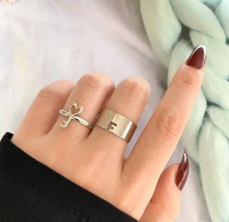 Набор колец 2шт ключик с сердцем регулируемые парные кольца для двох