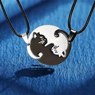 Парные подвески для влюбленных черный и белый кот Cat кошка кулоны две половинки =