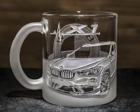 Чашка з гравіруванням авто BMW X1 і логотипом - Подарунок водію