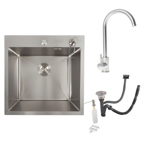 Комплект кухонний: Valeso Handmade Мийка (50x50 см) нержавійка ДЕКОР + Змішувач 56 NESP