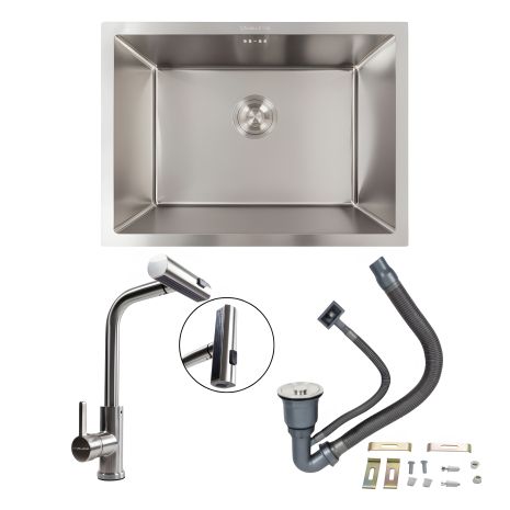 Кухонный комплект: Мойка Valeso Handmade (58x43 см) монтаж под столешницу + Смеситель XK08A