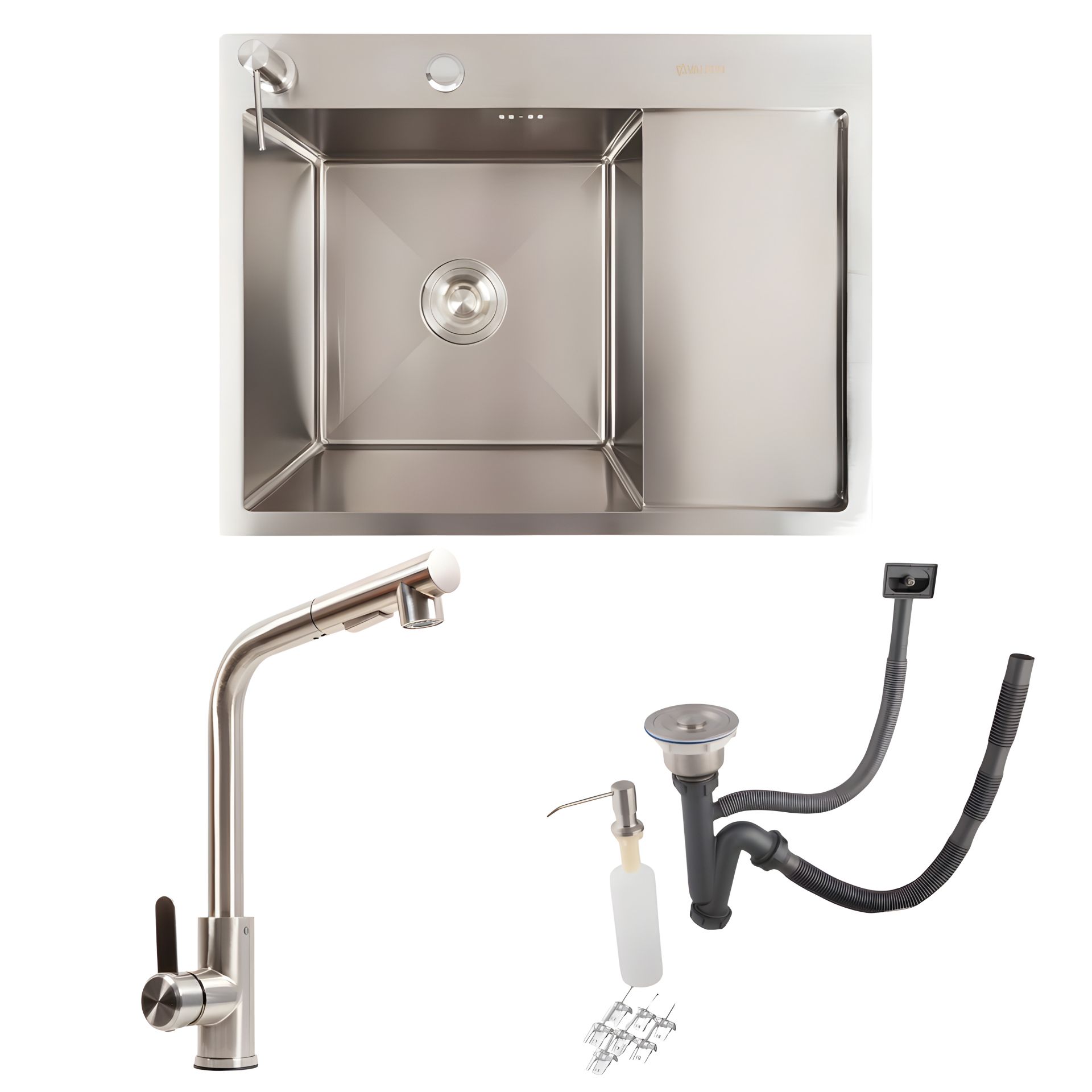 Kitchen Set: Sink Valeso Handmade (65x50 cm) Stainless Steel + Faucet FC-1 with Pull-out Head Kitchen Set: Sink Valeso Handmade (65x50 cm) Stainless Steel + Faucet FC-1 with Pull-out Head