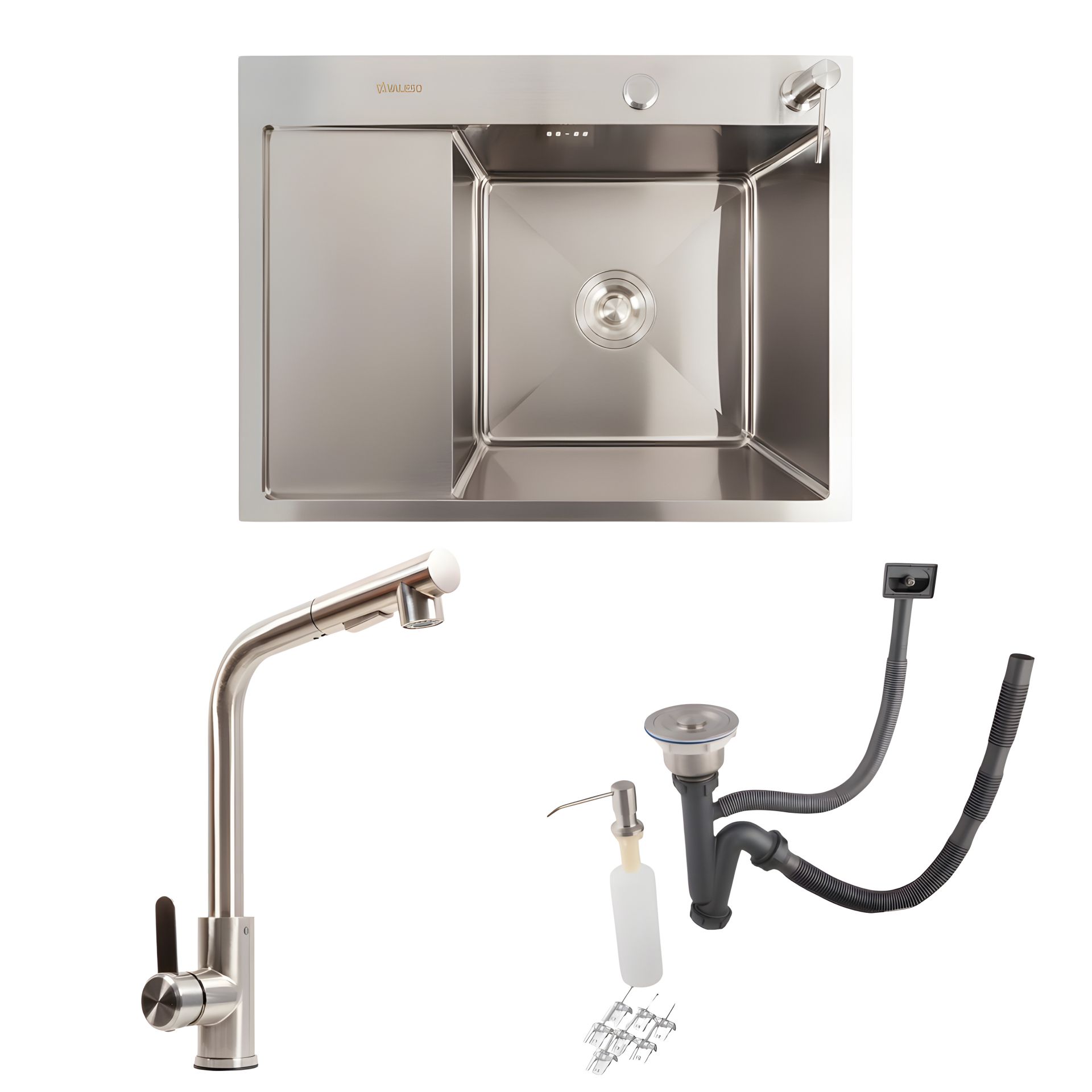 Kitchen Set: Sink Valeso Handmade (65x50 cm) Stainless Steel + Faucet FC-1 with Pull-out Head Kitchen Set: Sink Valeso Handmade (65x50 cm) Stainless Steel + Faucet FC-1 with Pull-out Head