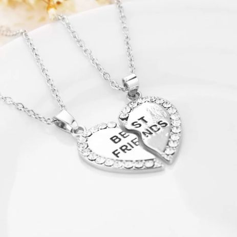 Парные подвески BEST FRIENDS лучшие друзья кулоны две половинки сердца со стразами