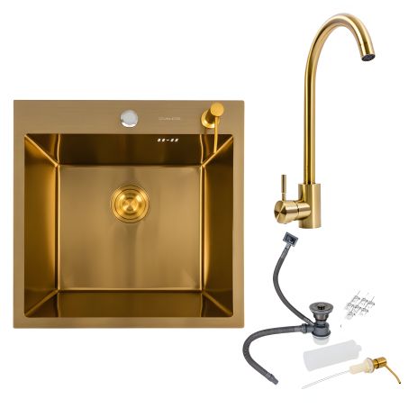 Кухонный комплект: Valeso Handmade 50x50 PVD Gold + Valeso JW449 PVD Gold