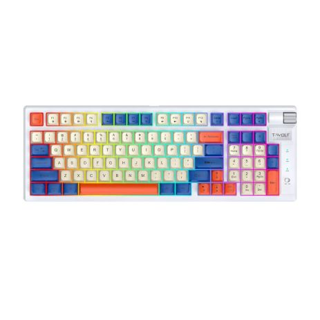 Клавіатура T-Wolf T70, ігрова, LED, Red Switch, TypeC, 2.4GHz, BT5.1, 2000mAh, 6-8h, білий, синій