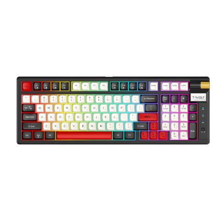 Беспроводная игровая клавиатура T-Wolf T70 LED Red Switch (TypeC+2.4ghz+BT) Черный/Красный