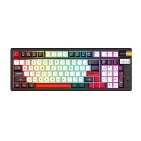 Клавіатура T-Wolf T70, ігрова, LED, Red Switch, TypeC, 2.4GHz, BT5.1, 2000mAh, 6-8h, чорний, червоний
