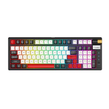 Клавіатура T-Wolf T70, ігрова, LED, Red Switch, TypeC, 2.4GHz, BT5.1, 2000mAh, 6-8h, чорний, червоний