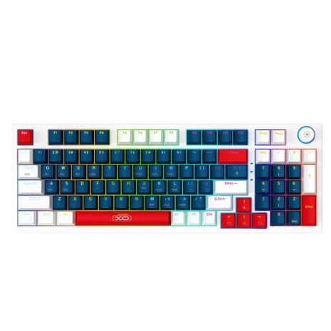Клавіатура XO KB-08, ігрова, бездротова, Wireless Tri-mode 96-key Mechanical, 1000mAh, BT5.0, RGB, 2.4GHz, Type-C, Синій+Білий+Червоний