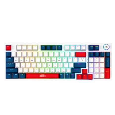 Клавіатура XO KB-08, ігрова, бездротова, Wireless Tri-mode 96-key Mechanical, 1000mAh, BT5.0, RGB, 2.4GHz, Type-C, Білий+синій+червоний