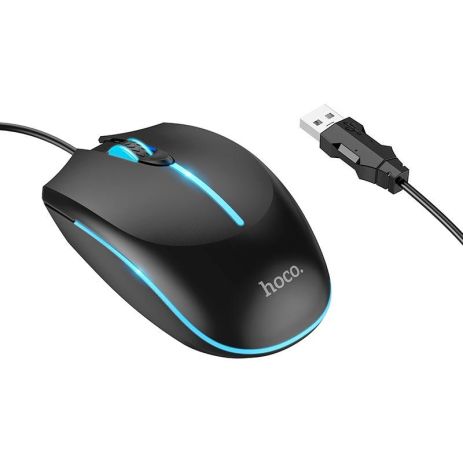 Миша Hoco GM37 Wonderful gaming luminous, ігрова, дротова, USB, 800-2400DPI, 1.4m, Чорний Миша Hoco GM37 Wonderful gaming luminous, ігрова, дротова, USB, 800-2400DPI, 1.4m, Чорний