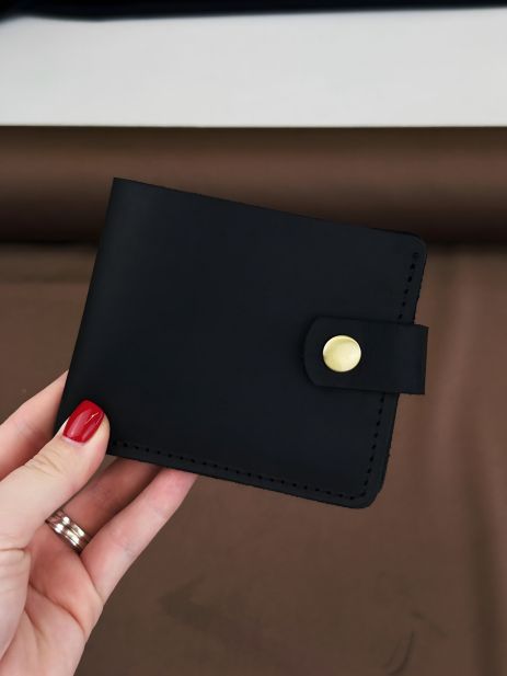 Чоловічий чорний гаманець з натуральної шкіри