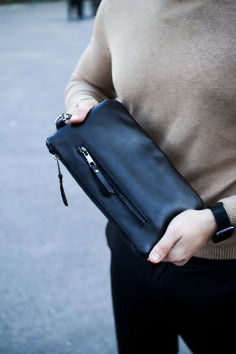 Кожаный клатч из натуральной кожи SKILL черный